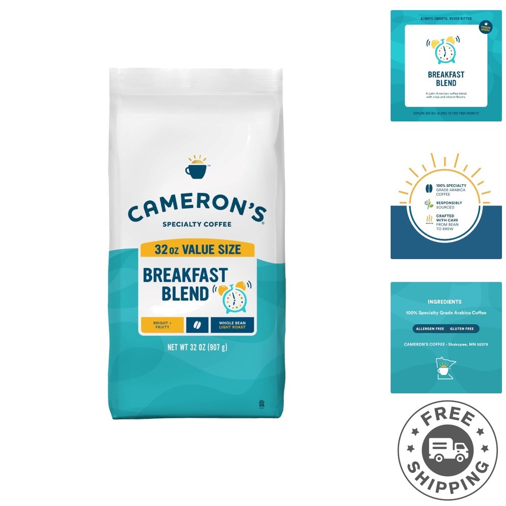 Cameron’s 32oz Breakfast Blend – Whole Bean Coffee, Rich & Flavorful