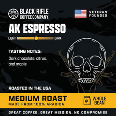 Black Rifle Coffee AK Espresso 5lbs Whole Bean Medium Roast Arabica Blend Beans