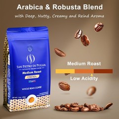 5 Packs 12oz Whole Bean Coffee Medium Roast Crema Arabica Robusta Blend Low Acid