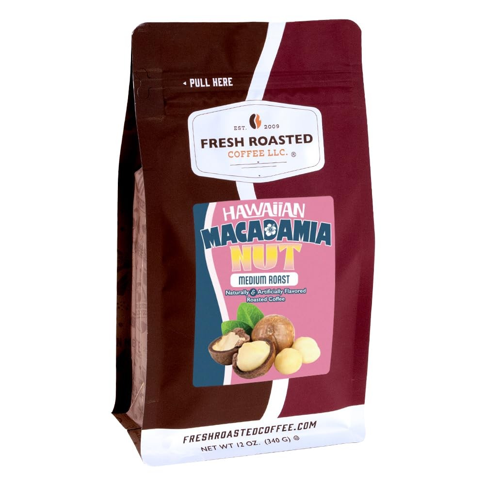 Hawaiian Macadamia Nut Flavored Whole Bean Coffee Medium Roast 12 Ounce Bag