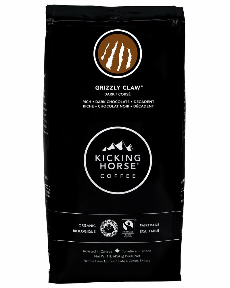 Kicking Horse Whole Bean Coffee Grizzly Claw Dark Roast Imported from Canada 1lb