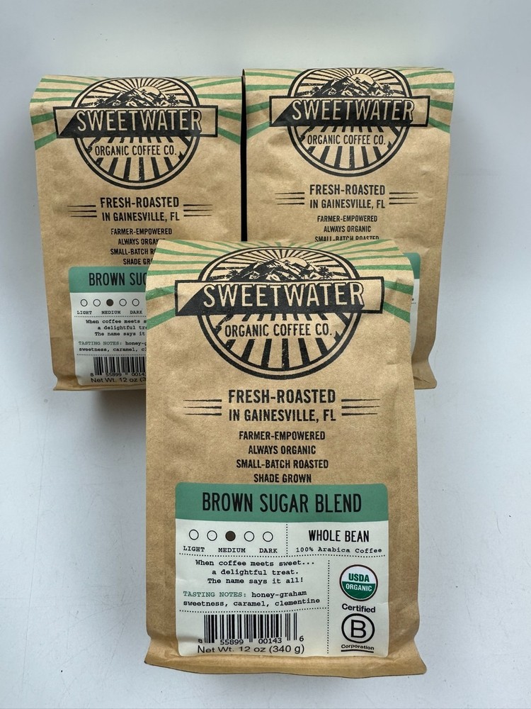 Sweetwater Brown Sugar Coffee Lot of 3 12oz Whole Bean Sealed 3/2026