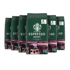 Starbucks Whole Coffee Beans, Dark Roast Hot or Iced Coffee, Espresso Roast, Six