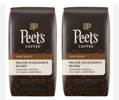 2 Packs Peet’s Coffee Major Dickason’s Blend Deep Roast, Whole Bean, 32 oz. each