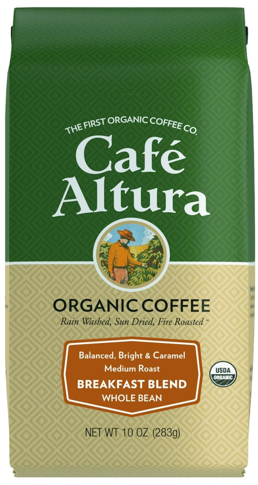 Organic Coffee, Breakfast Blend, Whole Bean, Medium Roast, 10 Oz (283 G)