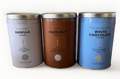 Coffee Bean Latte Drink Powder Trio White Chocolate,Vanilla,Hazelnut 22oz. Tins
