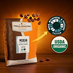 Fresh Roasted Coffee, Organic Mexican Whole Bean Coffee, Medium Roast, USDA O…