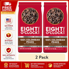 2 Pack Eight O’Clock Coffee Medium Roast Whole Bean 100% Colombian Peaks Coffee