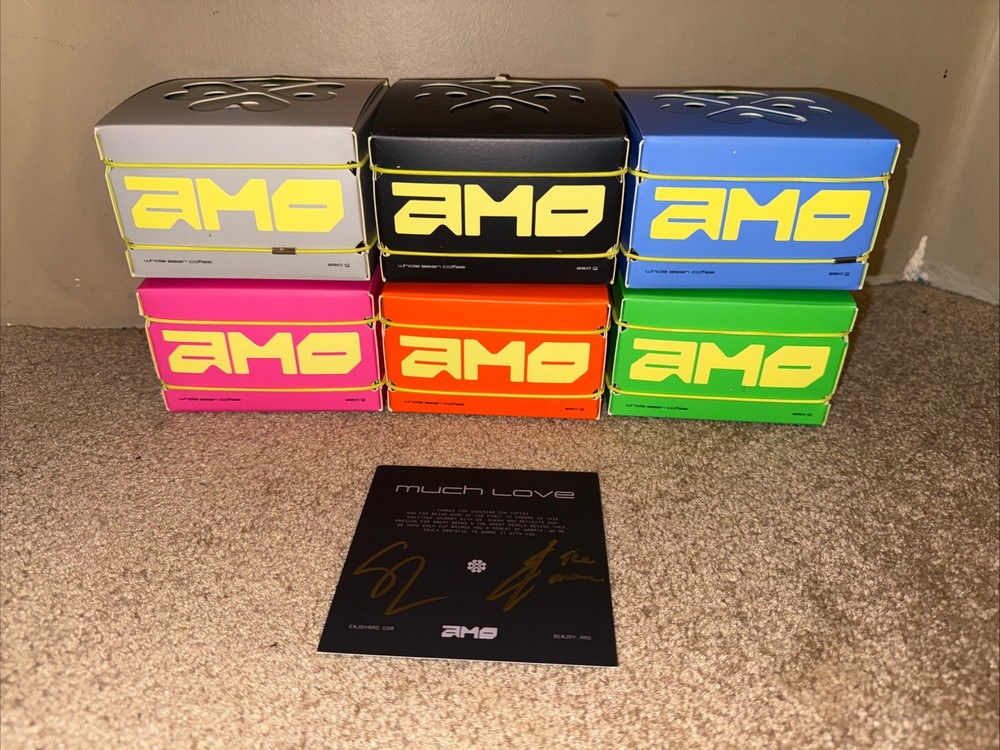 AMO COFFEE ALL 6 FLAVORS w/ CARD SIGNED BY SETH ROLLINS & BECKY LYNCH WWE WORLD