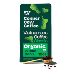Copper Cow Premium Vietnamese Whole Bean Coffee, 12 OZ | Organic Classic | Dark