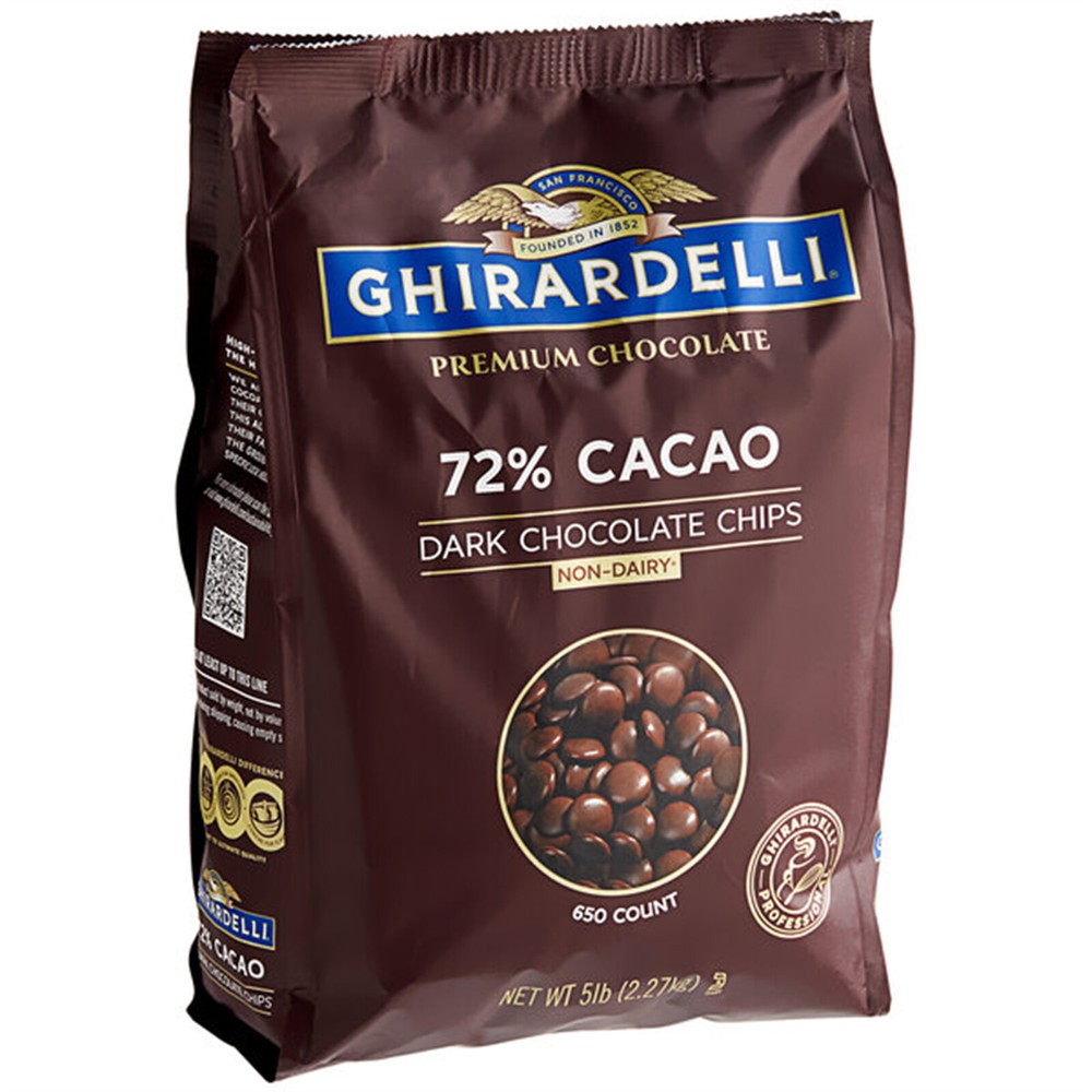 Ghirardelli 72% Non-Dairy Dark Chocolate .65M Baking Chips 5 lb. – 2/Pieces