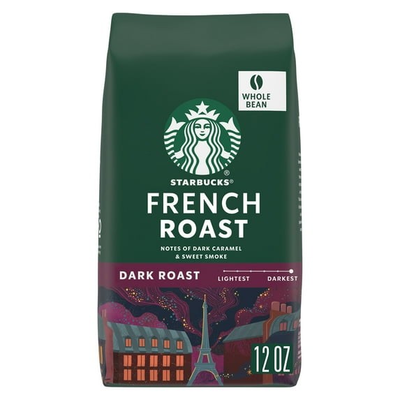 Starbucks French Roast, Whole Coffee Beans,Dark Roast Hot or Iced Coffee, 12 oz.