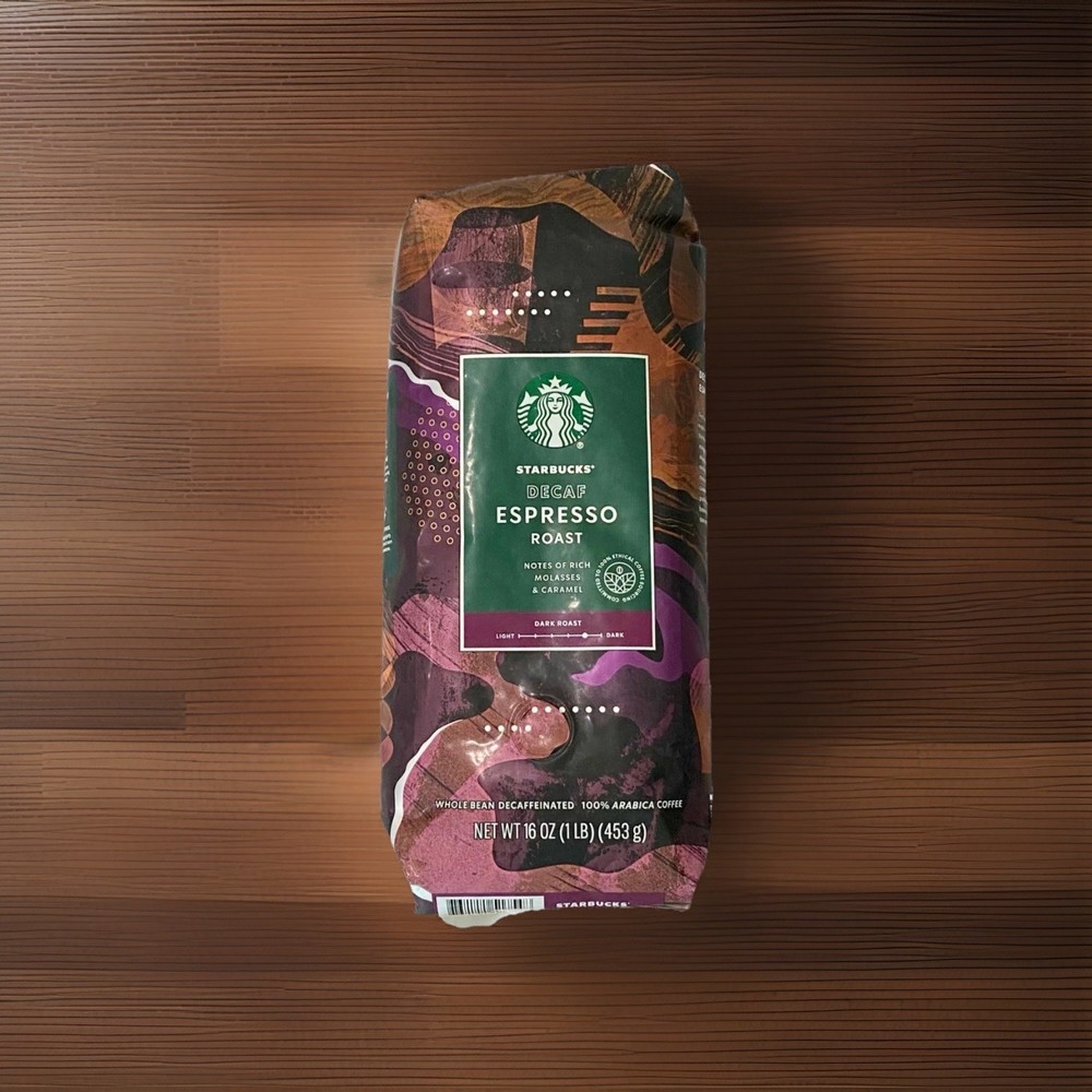 Starbucks Decaf Espresso Dark Roast Whole Bean Coffee 1lb / 16oz Bag Exp 2026