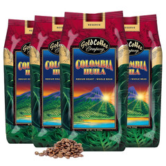 Premium Colombian Gold Coffee, Medium Roast Whole Beans – 4 Pack, 1 Lb.