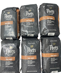 6 Peet’s Coffee Major Dickason’s Blend Dark Roast Whole Bean LOT OF 6 18 oz Bag