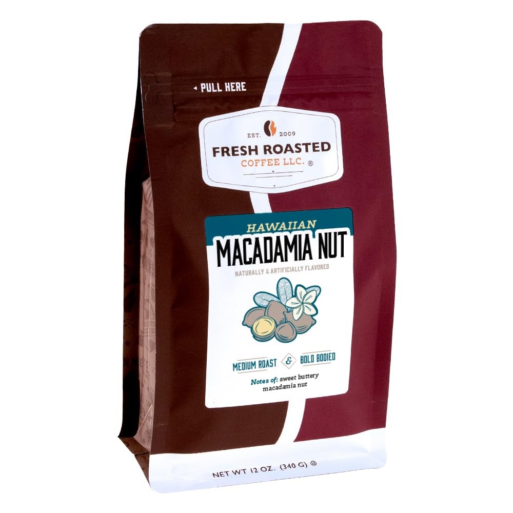 Hawaiian Macadamia Nut Flavored Whole Bean Coffee 12 oz Medium Roast Kosher