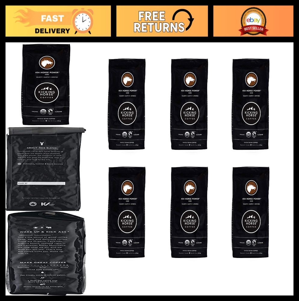 Dark Roast Whole Bean Coffee – 10 oz Pack of 6, Organic, Fairtrade, Kosher, Bold