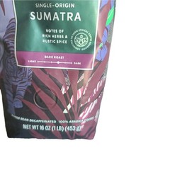 Starbucks Decaf Single-Origin Sumatra Darkroast WholeBean Coffee 1lb / 16oz Bag