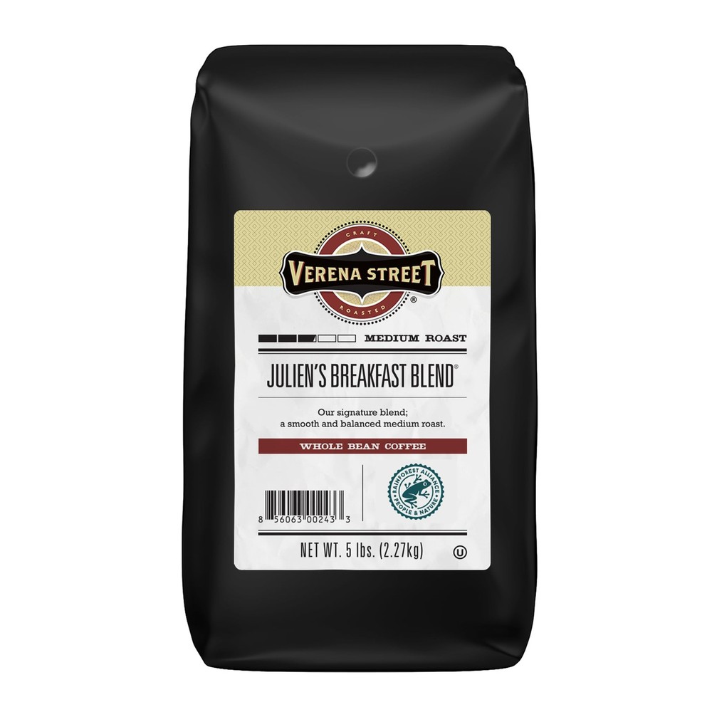 5 Pound Whole Bean Coffee, Medium Roast, Julien’s Breakfast Blend, Rainforest…