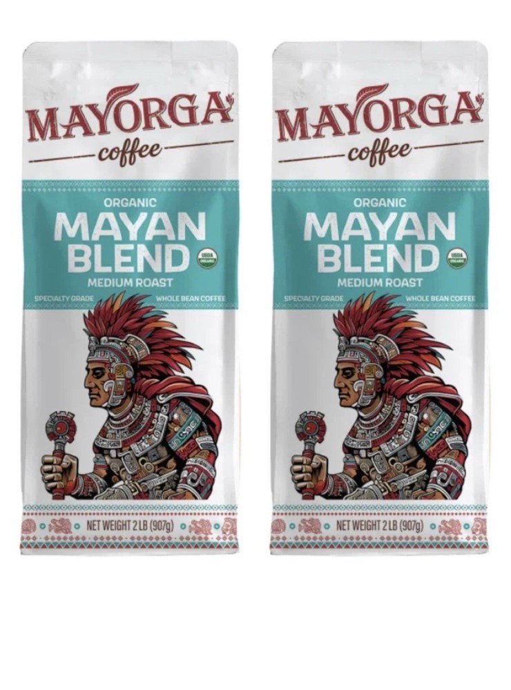 Mayorga Organics Mayan Blend USDA Organic Medium Roast Whole Bean Coffee 2lb 2pk