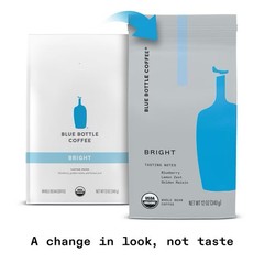 Blue Bottle Whole Bean Organic Coffee, BRIGHT, Medium Roast, 12 Ounce bag Pack