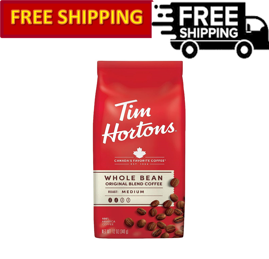 Tim Hortons Whole Bean Original Blend Medium Roast Coffee, Arabica Beans-12 Oz
