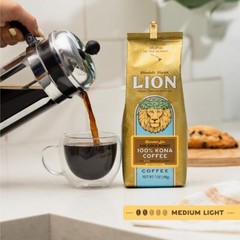 Lion Coffee 100 Kona Coffee 7 Ounce Premium Medium Light Roast Hawaiian Beans
