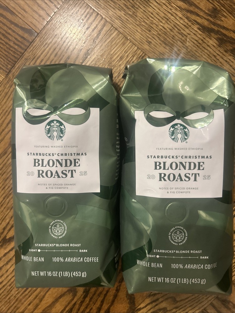 2 -2025 Starbucks Blonde Christmas Blend Whole Bean Coffee 1lb Bags Exp4/2026