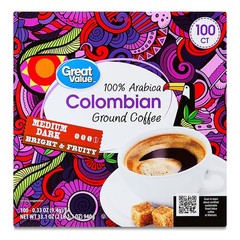 100% Arabica Colombian Medium Dark Roast Ground Coffee Pods, 33.1 Oz, 100 Count