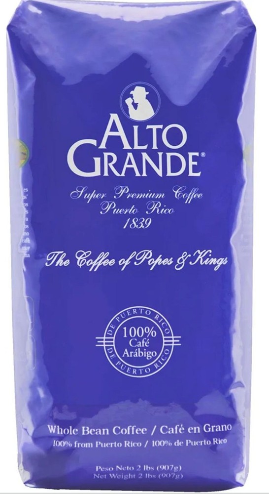 Roasted Alto Grande Coffee Whole Bean Premium Arabica Puerto Rico 100% 2 Lbs