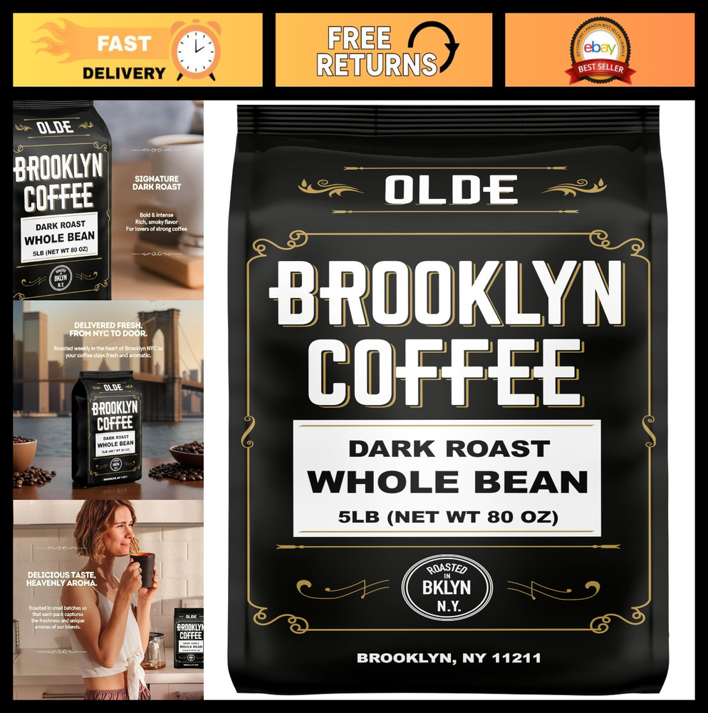 Whole Bean Coffee – Classic Dark Roast 5lb, Bold & Smooth, Freshly Roasted NYC