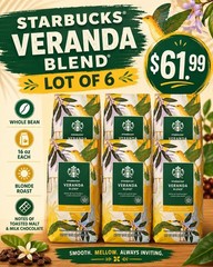 Starbucks Veranda Blend Blonde Roast Whole Bean Coffee 1lb / 16oz / 453g Bag