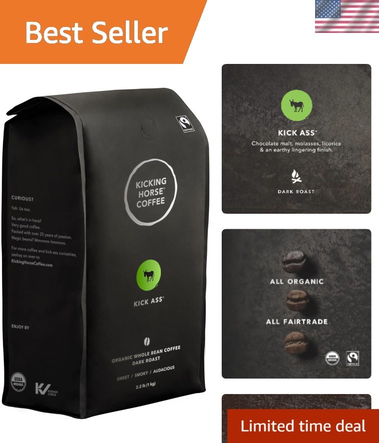 Coffee, Kick Ass, Dark Roast, Whole Bean, Certified Organic, Fairtrade, Koshe…