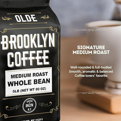 BROOKLYN COFFEE Whole Bean, Classic Medium Roast (5Lb) Balanced, Smooth, Mellow