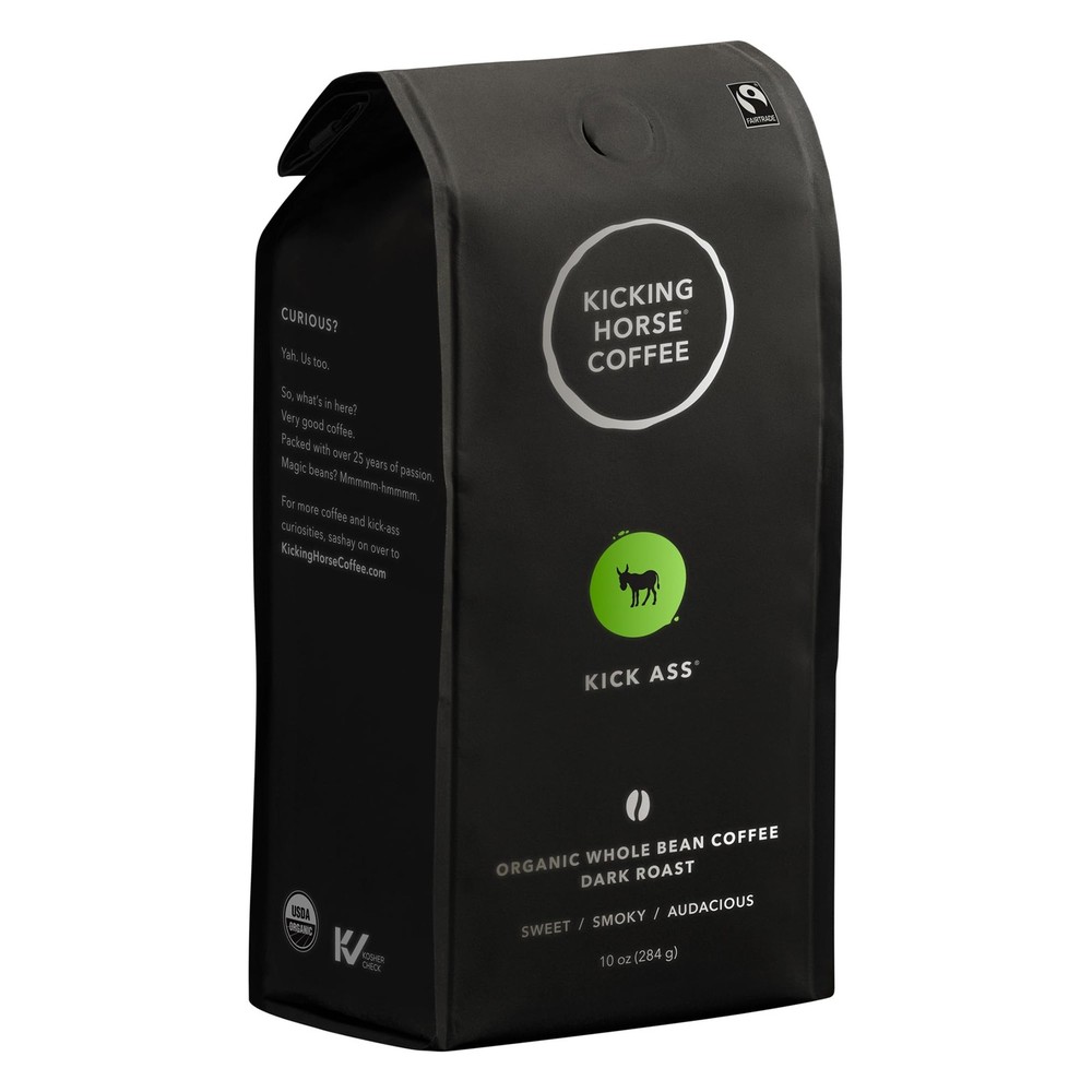 Coffee, Kick Ass, Dark Roast, Whole Bean, 10 Oz