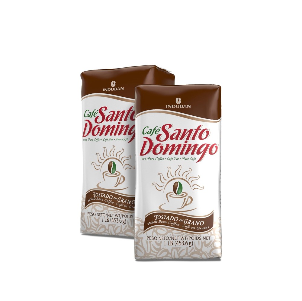 2 PCS Cafe Santo Domingo 16 Oz Bag Whole Bean Medium Roast Dominican Coffee