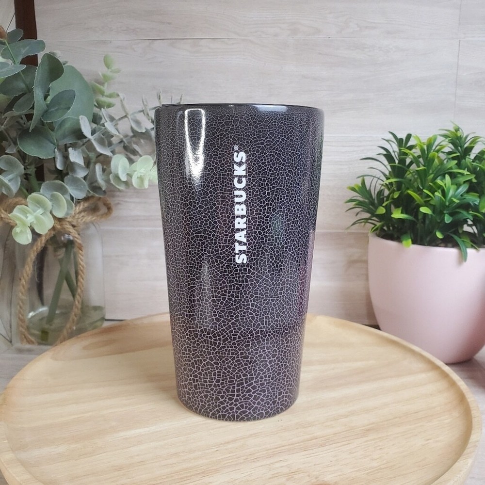NEW Starbucks Halloween 2021 Black Purple Crackle Double Wall Ceramic Tumbler
