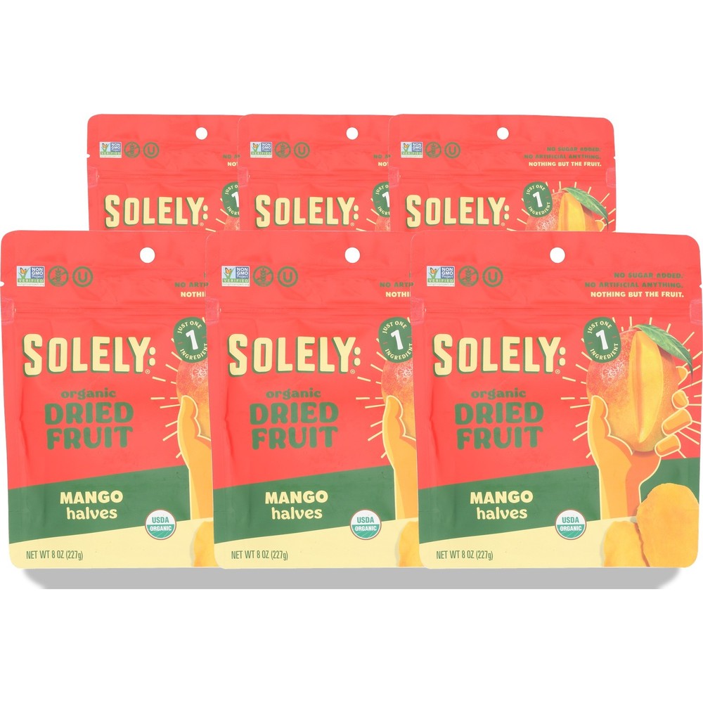 Organic Solely Mango Halves Dried Fruit 8 Oz 6 Pack