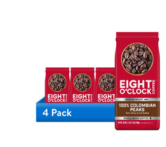 (4 pack) Eight O’Clock Coffee Medium Roast Whole Bean 100% Colombian Peaks Coffe