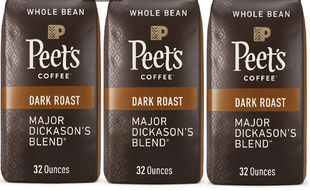 3 Pack Peet’s Coffee Dark Roast Whole Bean, Major Dickason’s Blend (32 oz.)