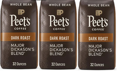 3 Pack Peet’s Coffee Dark Roast Whole Bean, Major Dickason’s Blend (32 oz.)