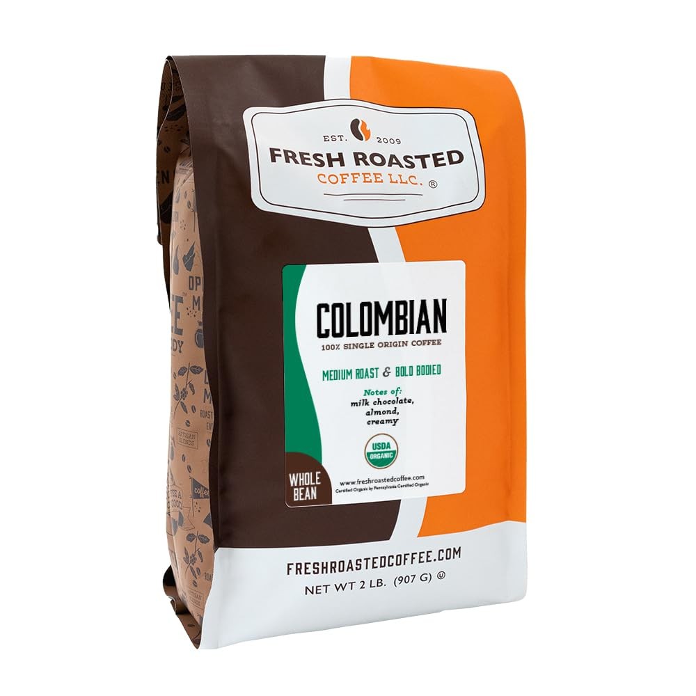 , Organic Colombian Whole Bean Coffee, Medium Roast, USDA Organic, 100% Singl…