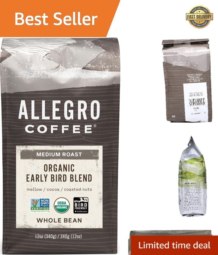 GMO Free Organic Early Bird Whole Bean Coffee – 12 oz for Discerning Palates