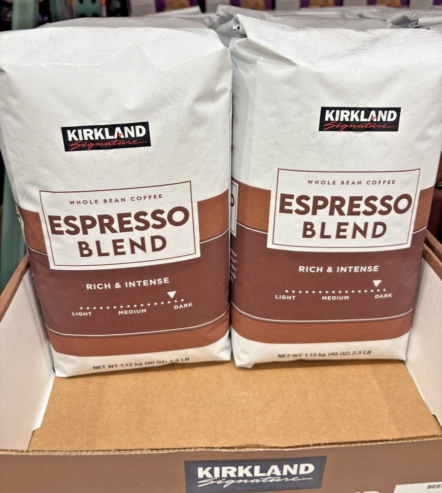 2pack Kirkland Signature Espresso Blend Whole Bean Coffee Dark Roast, 2.5 Pounds