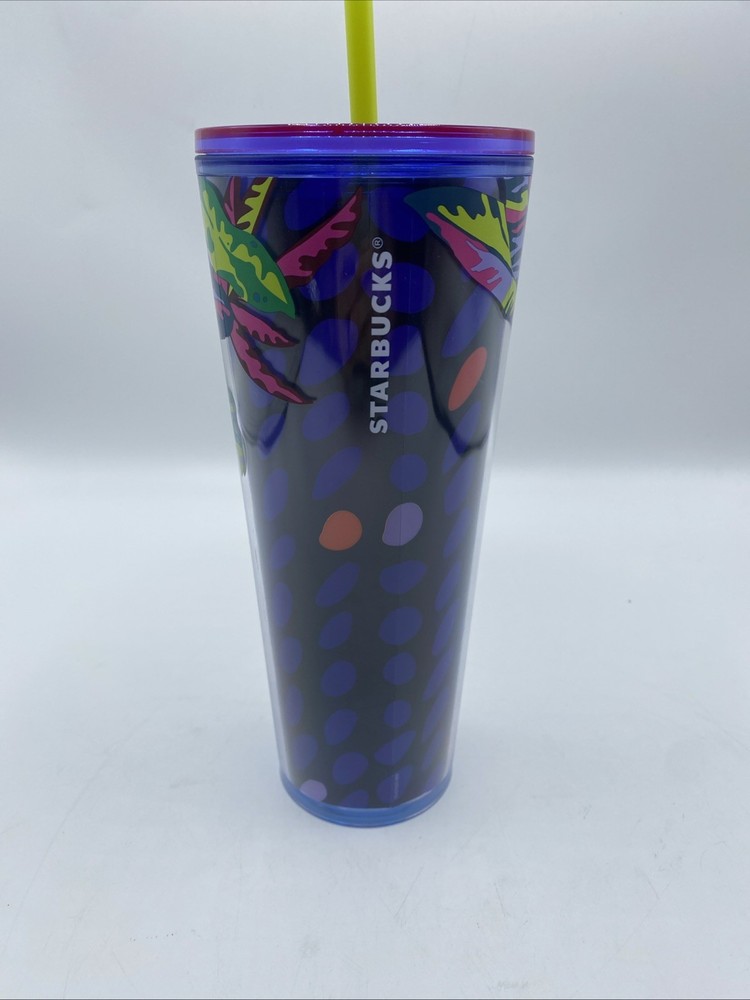 Starbucks Floral & Leaves Purple Plastic Tropical Cold Cup 24 Oz New Summer 2023