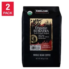 2 PACK – Kirkland Signature Organic Sumatra Whole Bean Coffee 2 lb (Total 4 lbs)