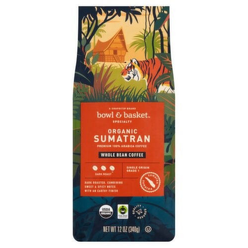 BOWL AND BASKET SPECIALTY DARK ROAST ORGANIC SUMATRAN WHOLE BEAN COFFEE 12OZ