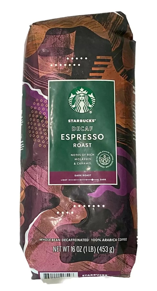 Starbucks Decaf Espresso Dark Roast Whole Bean Coffee 1lb / 16oz Bag Exp4/30/25