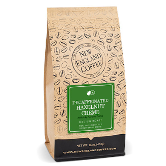 NEW ENGLAND COFFEE HAZELNUT CREME DECAF WHOLE BEAN COFFEE 16OZ