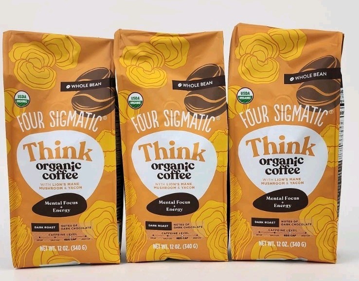 Four Sigmatic Think Organic Coffee Lions Mane Mushroom Whole Bean 07/26 (3 Pack)